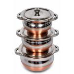 IM ENTERPRISE Silver Copper Stainless Steel Handi Cookware Set 0.75 L, 1 L, 1.5 L (Pack of 3)