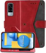 Autofocus Faux Leather Back Case Flip Cover for Vivo Y51A with ID Card Slot | Foldable Stand | 2 Card Slot | 1 Cash Slot | Magnetic Closure - Executive Red, 22420