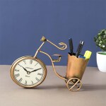 P And D Enterprises Iron Antique Pen Stand With Clock Handmade Decorative Show Pieces for Home Decor & Showcase Items for Home Decoration & Table Decor (9.8x2.7x7.4) Inch