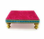 Shinde Exports Pink Wooden Meenakari Chowki Bajot Choki Chaurang Patla For Idols And Pooja Articles, 8.5 X 8.5 Cm
