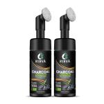RIBVA Charcoal Foaming Face Wash with Built-In Face Brush for Deep Cleansing - 130 mL (pack of 2)