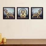 Ecraftindia Buddha And Elephant UV Art Painting (Set Of 3) 76 X 25 cm