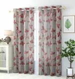 JARS Collections Set of 2 Net Sheer Red Tissue floral Door Curtains(4x7 ft)