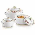 ZORROW MART Serving Casserole Set of 3 Inner Stainless Steel Hot Pot (White)