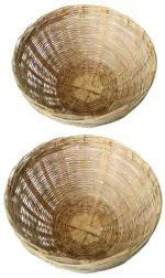 Village Kraft Multipurpose Natural Hand Crafted Weaved Bamboo Round Storage Roti, Fruit, Flower And Vegetable Basket Tokri Punnet Nub Pannier Mammock Tokri (Pack Of 2) (Beige Brown)