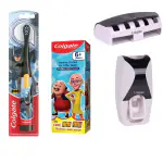 Batman Battery Toothbrush for kids+Kid's Motu Patlu Bubble Fruit Flavor Toothpaste-80g+Free wall mount automatic toothpaste dispenser