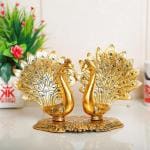 Kridaykraft Metal Golden Lovers Peacock Statue
