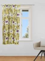 Zeba Olive Green, White Floral Cotton Blend Floral Curtains - 50 X 60 Inch