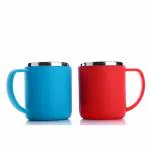 GANESH Happy Time Coffee,Tea Mug Plastic with Insulated Steel Inner Cup with Handle(Set of 2,200 ml)