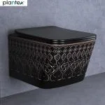 Plantex Ceramic Wall Hung Commode for Toilet/Rimless Western Commode/Square Commode with Soft Closing Toilet Seat - P Trap - (Matt Black)