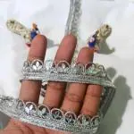 LACESNMORE Mirror Lace Sleek Tilak Shape Beads, Silver Lace Reel Wit Mirror Border For Women Dresses, Saree, Lehengas, Palazzo, Anarkali Suits, Blouses, Craft & Home Decor (Anmol gold-Colour) | 9meter