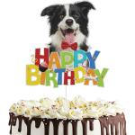 Festiko Dog Happy Birthday Cake Topper Puppy Pet Themed Bday Party Cake Decor Border Collie Colorful Party Decoration Supplies