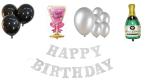Hippity Hop Silver,Foil Multicolor Happy Birthday Silver Banner, Champagne And Cheers Balloon (Set Of 33)