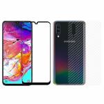 Kite Digital Samsung A70 Back Screen Protective Film Carbon Fiber Skin Transparent Screen Guard Sticker + 5D/6D/11D/21D Black Premium Tempered Glass Screen Protector
