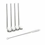 MyHomesWorld Drinking Straws with Attached Spoon Stainless Steel, Long, Rustproof, 8 Inches with Cleaning Brush : 4 Pcs Set