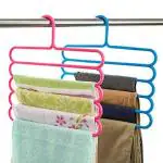 Inditradition 5 Layer Pant Cloth Hanger, Wardrobe Hanger | Space Saving Multi-Layer Design, Assorted Colour, Plastic (Pack of 2)