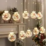 The Purple Tree Christmas Wish Ball Santa Curtain LED Lights (2.5 mtr, Pack of 1) Curtain Light For Christmas Indoor Outdoor Decoration Wedding (Warm White) Christmas Fairy Light
