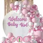 Festiko Welcome Baby Girl Pink - Set of 105 Pcs (Banner + Fairy Lights + Balloon Arch Kit) , Welcome Baby Decorations