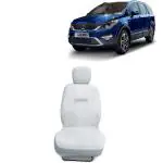 Kingsway Towel Fabric Car Seat Covers for Tata Hexa, 2016 Onwards Model, Material: 100% Cotton, Color : White, Complete Set of All Seats (Car Specific Front + Rear Seat Covers)