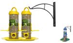 Skybeings Hanging Medium Bird Feeder | Bird Cage | Bird Food | Bird Feeding Cage with Wall Mount Black Metal Stand 2 Piece_Yellow