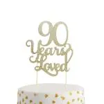 Festiko 90 Years Loved Cake Topper, 90th Birthday Cake Topper, Glitter Cake Topper, Photo Decoration Props, 90th Anniversary Cake Topper, Birthday Party Favor Supplies