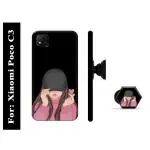 Mobi Elite Girl Printed Hard Back Case Cover with Mobile Holder, Pop holder, Pop socket for Xiaomi Poco C3