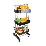 Cipla Plast Kitchen Trolley Black High Grade Plastic With Wheels 3 Tier Rack & Shelves 87x40x30 cm