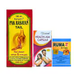 Herbshd PAKRASAYAN 100ML & RUMA-T capsule and HEALTH AIM capsule for pain relief,calcium suplement(combo pack )