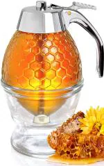 Honexa Honey Dispenser Glass, Syrup Dispenser No Drip with Stand, Olive Oil Dispenser Bottle for Kitchen