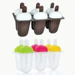 Candy Maker Plastic Frozen Ice Cream Mould Tray of 6 Candy with Reusable Stick PACK OF 2