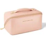 Awestuffs Luxury Cosmetic Bag - Makeup Bag, Portable Waterproof PU Leather Travel Makeup Bag (Pink)