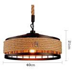 G & R SONS | Hanging Lamp Vintage Hemp Rope Pendant Lamp Ceiling Lamp | Retro Industrial Iron Vintage Loft Ceiling Light | Chandelier Rustic Hemp Rope Candlestick | Pendant Lamp Round