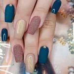Emqueen Dark Blue Golden with Sugar Dust Artificial Press on Nails