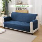 HOKIPO Quilted 3 Seater Sofa Cover Mat with Pockets, Navy Blue