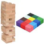 LADWA 54 Plain Classic Wood Blocks (Jenga) Natural Pine Wood Blocks for Real Jenga Lovers & 120 Pcs Super Dominos Blocks, 12 Color Bulk Wooden Dominos Blocks Set (12 Colors, 5 Dominos Blocks Each Color)