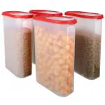 Cutting EDGE Flip-Top Kitchen Storage Container/Dispenser for Rice, Flour, Cereals, Snacks, BPA Free, Modular, Red (Free Plain Lids Extra with Each Container) (4, 3 Litre)