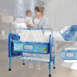 NHR Premium Baby Cradle, Cradles for 0 to 2 Years, Baby Jhula, Baby Swing, Baby Crib, Palna, Baby Cradle with Soft Mattress and Pillow, Mosquito Protection Net, All Wheel Lock (Blue)