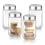 Treo By Milton Cube Storage Glass Jar, Set of 4, 800 ml Each, Transparent | BPA Free | Storage Jar | Kitchen Organiser | Modular | Multipurpose Jar