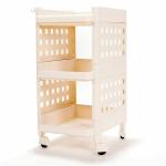 ADA 3 Tier Multi-Purpose Storage Rack Stackable Shelf Utility Rolling Stand Rack | Storage Organizer Racks with Wheels for Kitchen Laundry Room Bathroom Office Home - Ivory (28 x 33 x 56cm)