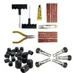 EKRASH Complete Puncture Repair Kit Combo with 5 in 1 Punchar Repair Kit + 5 Tyre Wall Body +20 Black Tire Valve Cap