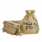 Handmakers Beige Jute Potlis Bags With Thank You Print For Women (Pack Of 15)