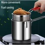 Rich mart Deep Frying Pot with Strainer Basket,1200ml Stainless Steel Pan with Handle,Ideal for Frying French Fries/Chicken Wings/Shrimp/Boiling Butter/Gravies (Frying Pot with Strainer Basket