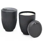 Eha Earth Friendly Retro Coffee Mug with Lid | Tea Cup Set of 2 | 350 ml | Made with Rice Husk | Microwave Safe Mugs for Gifting | Charcoal