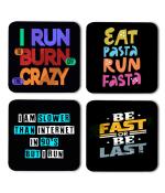 Whats Your Kick Eat Pasta Run Fasta Printed Set of 4 Coasters With Beautiful Metal Stand