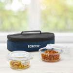 Borosil Elite Borosilicate Glass Lunch Box - Set of 2, 400 ml, Horizontal, Break and Chip Resistant, Microwave Safe Office Tiffin