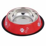 PetCeptual Stainless Steel Paw & Bone Print Food and Water Feeding Bowl for Dogs & Pets with Anti Skid Rubber - (Red, Medium, 700ml)