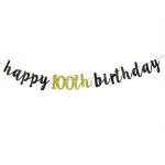 Festiko Happy 100th Birthday Banner, Black Glitter 100th Anniversary Cheers To 100 Years Party Decorations