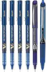 Pilot Hi-Tecpoint V7, V7 Grip and V7 RT Fine Point Liquid Ink Pen | Tip Size - 0.7 MM | Unique Dimple Tip Technology | Ink Colour - Blue - 4 V7, 1 V7 Grip and 1 RT | Pack of 6