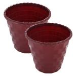 Kuber Industries Brick Flower Pot|Durable Plastic Flower Pots|Planters for Home Décor|Garden|Living Room|Balcony|6 Inch|Pack of 2 (Maroon)