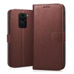 SROCK Xiaomi Redmi Note 9 Flip Cover | Kick Stand | Shockproof | Dual Layer | Card Slot |Flip Flap Wallet Mobile Flip Case Cover for Xiaomi Redmi Note 9-Brown